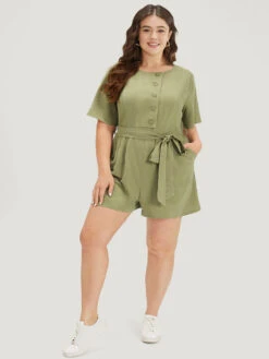 Plain Pocket Belted Button Through Jumpsuit -Bloomchic Shop 181317163 qu