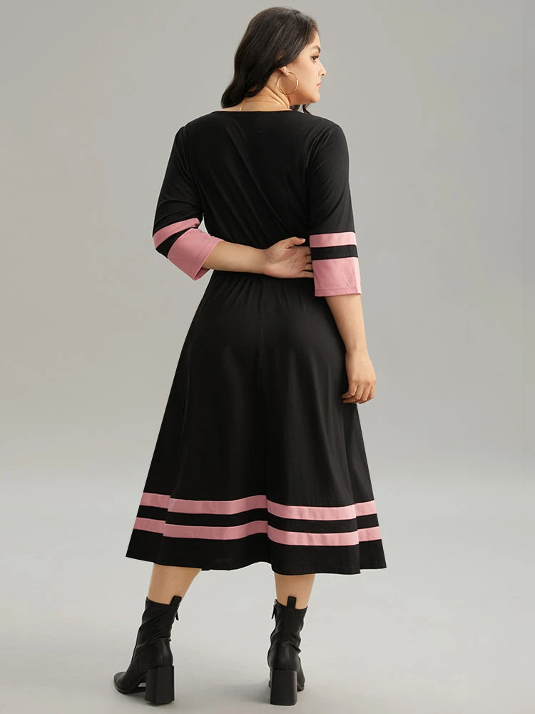 Colorblock Contrast Elastic Waist Pocket Belted Dress 5 Colorblock Contrast Elastic Waist Pocket Belted Dress - Image 3