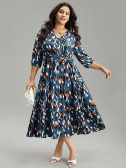 Bloomchic Shop 26 Allover Print Ruffle Layered Hem Wrap Belted Dress