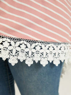 Striped Guipure Lace Crew Neck T-shirt 16 Striped Guipure Lace Crew Neck T-shirt -Bloomchic Shop 183903405 we