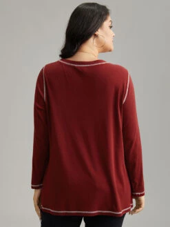 Contrast Trim Stitch Button Detail T-shirt -Bloomchic Shop 184159011 po