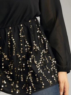 Sequin Mesh Patchwork Square Neck Blouse 14 Sequin Mesh Patchwork Square Neck Blouse -Bloomchic Shop 184603209 xh