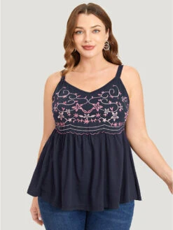 Floral Embroidered Ruffle Hem Cami Top -Bloomchic Shop 18499825 pz