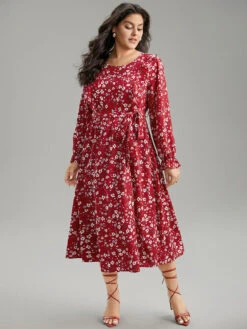 Ditsy Floral Belted Ruffle Sleeve Dress -Bloomchic Shop 186124121 jo