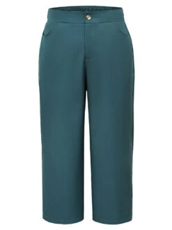 Elastic Waist Solid Pocket Straight Leg Pants -Bloomchic Shop 18663677 vy