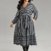 Striped Notched Belted Lantern Sleeve Dress 1 Striped Notched Belted Lantern Sleeve Dress -Bloomchic Shop 186996877 hg