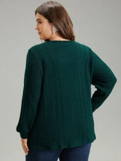 Plain Rib Knit Pearl Beaded Sweatshirt -Bloomchic Shop 187027340 vx