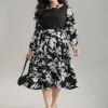 Silhouette Floral Print Patchwork Ruffle Hem Dress -Bloomchic Shop 189490990 jg