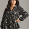 Chain Print Notched Lantern Sleeve Blouse -Bloomchic Shop 189901175 ms