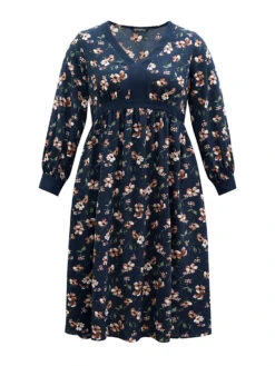 Floral Print Elastic Waist Split Hem Dress -Bloomchic Shop 190399138 hw