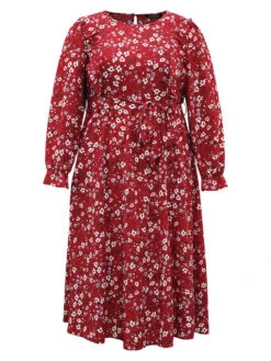 Ditsy Floral Belted Ruffle Sleeve Dress -Bloomchic Shop 190907015 oj