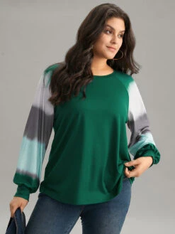 Tie Dye Contrast Round Neck Raglan Sleeve T-shirt