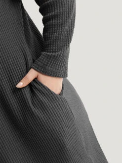 Waffle Knit Pocket Crew Neck Wrap T-shirt -Bloomchic Shop 191648648 su