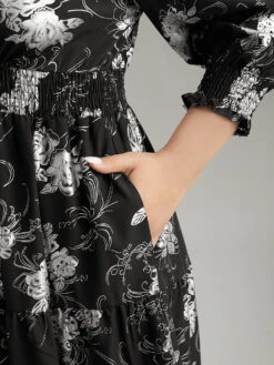 Silhouette Floral Print Glitter Wrap Shirred Dress 15 Silhouette Floral Print Glitter Wrap Shirred Dress -Bloomchic Shop 194113102 gl