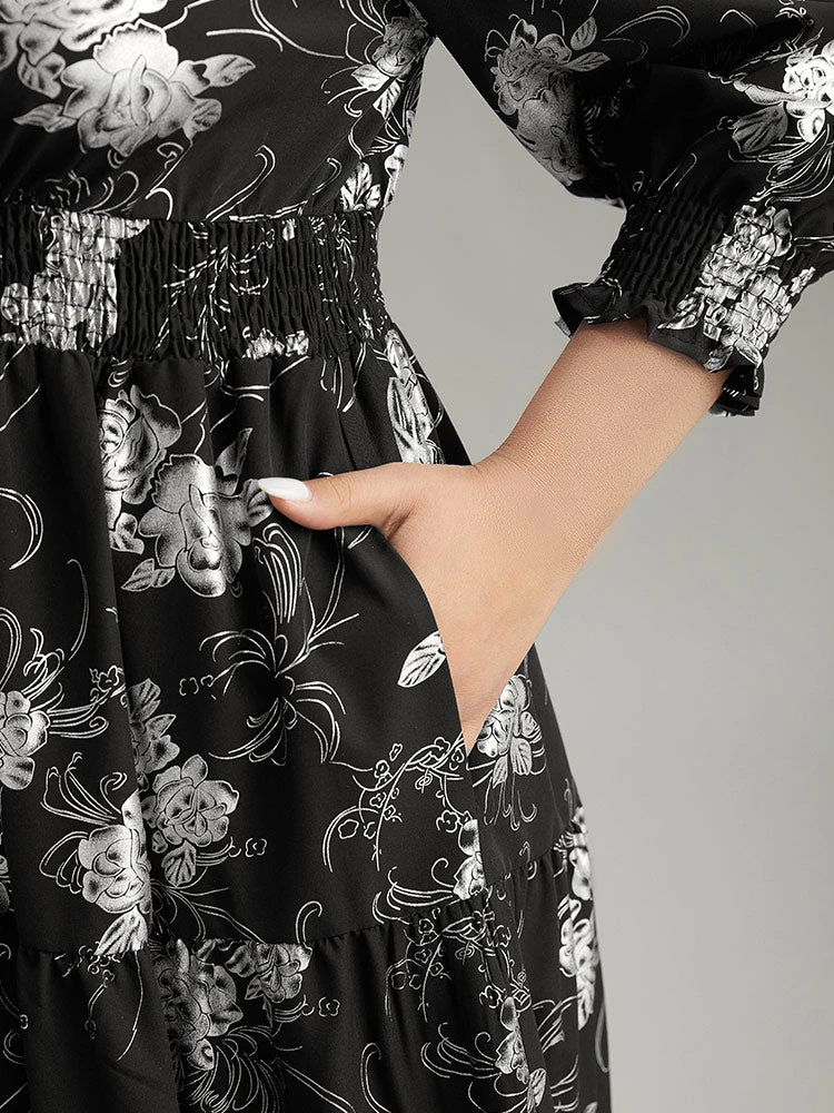 Silhouette Floral Print Glitter Wrap Shirred Dress 8 Silhouette Floral Print Glitter Wrap Shirred Dress - Image 6