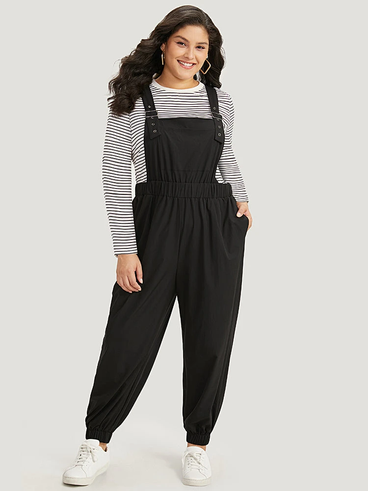 Solid Pocket Back Crisscross Elastic Waist Jumpsuit 3 Solid Pocket Back Crisscross Elastic Waist Jumpsuit