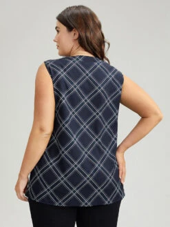 Argyle Plaid Notched Tank Top -Bloomchic Shop 19504585 zv