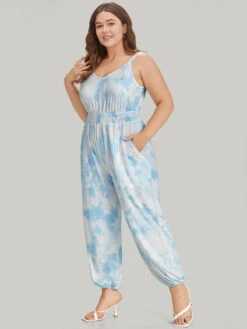 Tie Dye Pocket Shirred Cami Jumpsuit 13 Tie Dye Pocket Shirred Cami Jumpsuit -Bloomchic Shop 195582023 sc