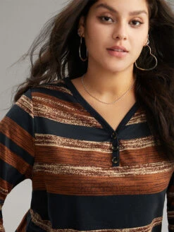 Colour Striped Button Up Sweatshirt -Bloomchic Shop 196820318 fo