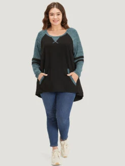 Striped Contrast Pocket Raglan Sleeve High Low Hem Sweatshirt 35 Striped Contrast Pocket Raglan Sleeve High Low Hem Sweatshirt -Bloomchic Shop 198244143 bk 27e571be 91cd 449b b4d4 81cd2f218d95