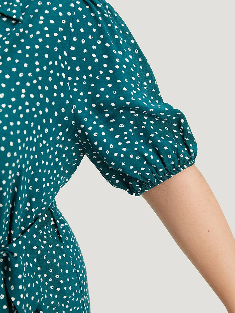 Polka Dot Belted Puff Sleeve Shirt Collar Jumpsuit 8 Polka Dot Belted Puff Sleeve Shirt Collar Jumpsuit - Image 6