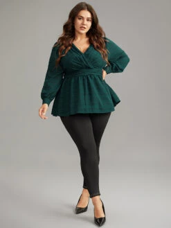 Plaid Wrap Ruched Lantern Sleeve Blouse -Bloomchic Shop 198698287 tf e0080a6b 43f6 4608 8853 f4dbf5098511