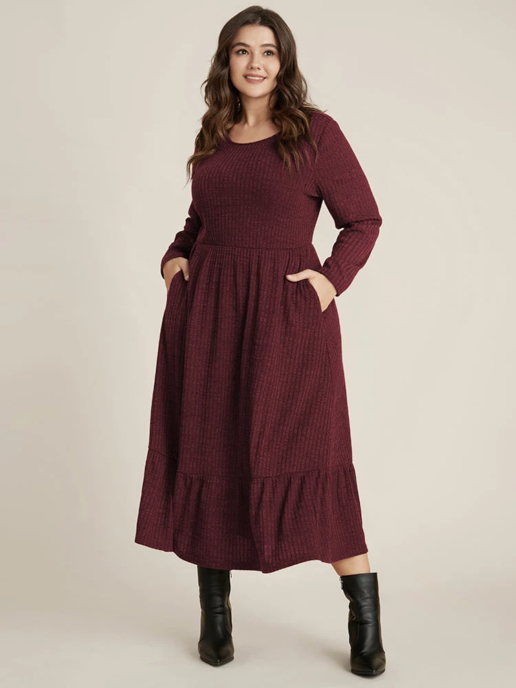 Solid Pocket Rib Knit Ruffle Hem Dress Without Belt 15 Solid Pocket Rib Knit Ruffle Hem Dress Without Belt - Image 13