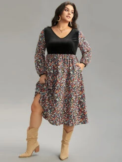 Ditsy Floral Velvet Patchwork Lantern Sleeve Dress 11 Ditsy Floral Velvet Patchwork Lantern Sleeve Dress -Bloomchic Shop 202197794 uw