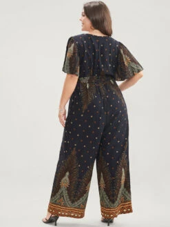 Bandana Print Ruffles Sleeve Belted Wrap Pocket Jumpsuit -Bloomchic Shop 203668172 sq