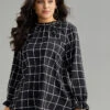 Plaid Stand Collar Ruffles Lantern Sleeve Blouse 2 Plaid Stand Collar Ruffles Lantern Sleeve Blouse -Bloomchic Shop 204011655 xm
