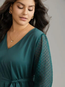 Static-Free Plain Patchwork Mesh Texture Ties Blouse -Bloomchic Shop 204089429 ln 69c2114c d630 4695 b393 1066521d8c4a