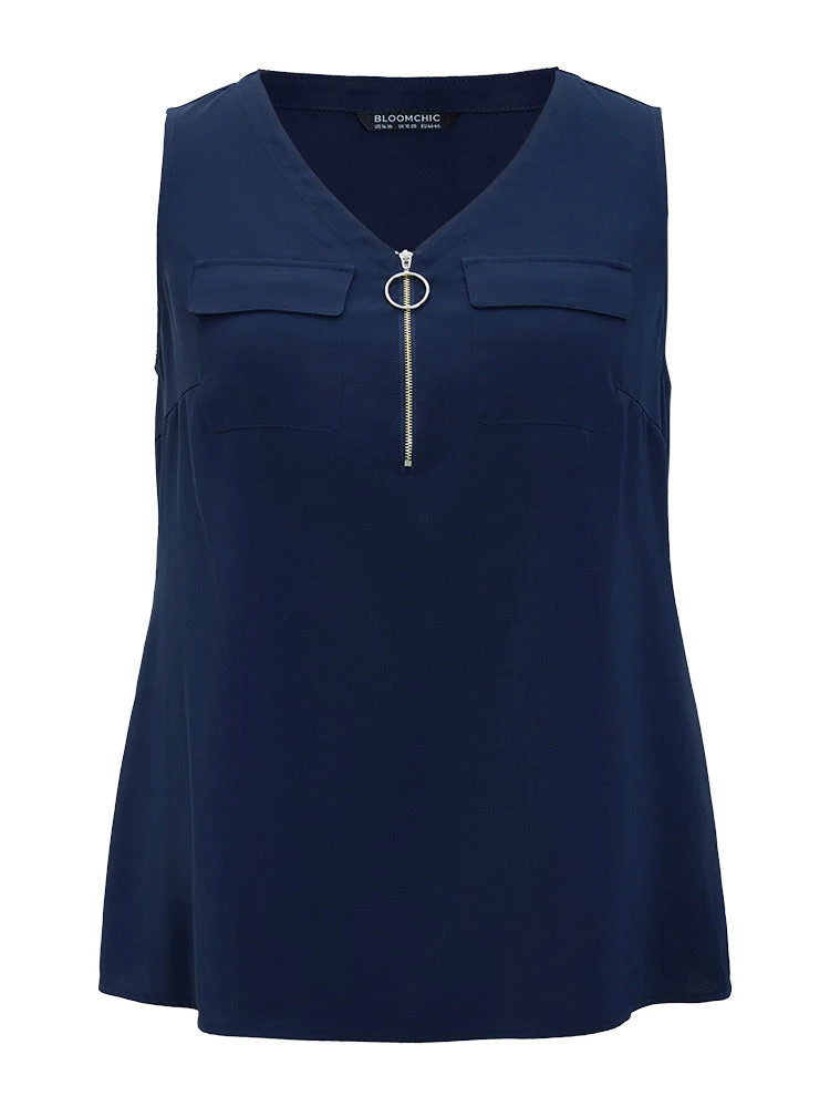 Solid Half Zipper Flap Detail Tank Top 12 Solid Half Zipper Flap Detail Tank Top - Image 10