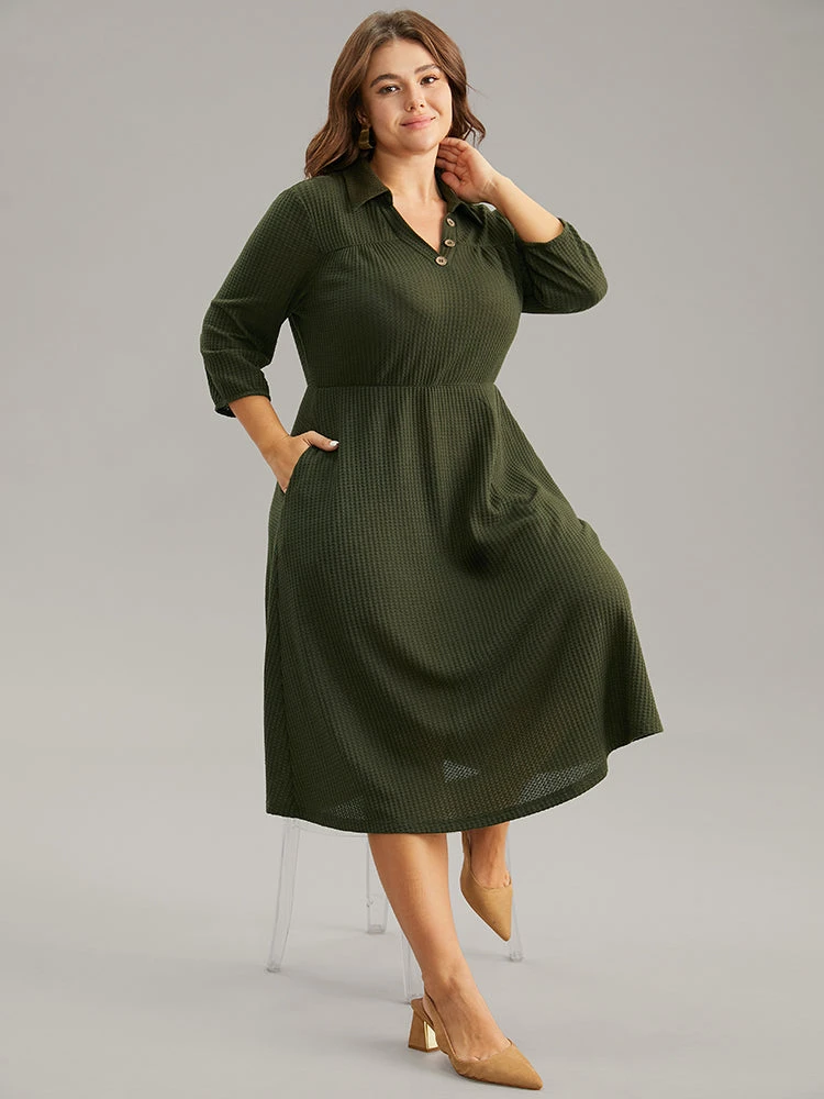 Waffle Knit Button Detail Lapel Collar Dress 5 Waffle Knit Button Detail Lapel Collar Dress - Image 3