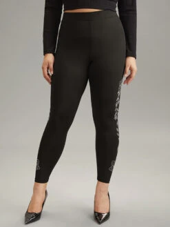 Floral Rhinestone Patchwork High Rise Leggings -Bloomchic Shop 207528691 bh