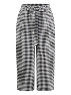Plaid Belted Bowknot Wide Leg Pants -Bloomchic Shop 208051239 dc