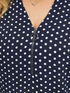 Polka Dot Zipper Notched Dolman Sleeve Blouse -Bloomchic Shop 209365100 pb