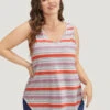 Striped Contrast V Neck Arc Hem Tank Top -Bloomchic Shop 209660994 lq