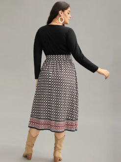 Geometric Patchwork Cut Out Belted Dress -Bloomchic Shop 209696110 mk