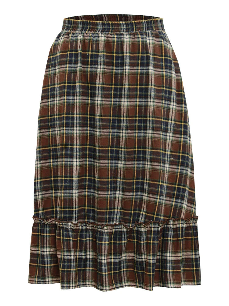 Plaid Pocket Ruffle Layered Hem Skirt 10 Plaid Pocket Ruffle Layered Hem Skirt - Image 8