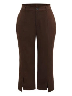 Corduroy Split Front Asymmetrical Hem Pants -Bloomchic Shop 210073462 wy