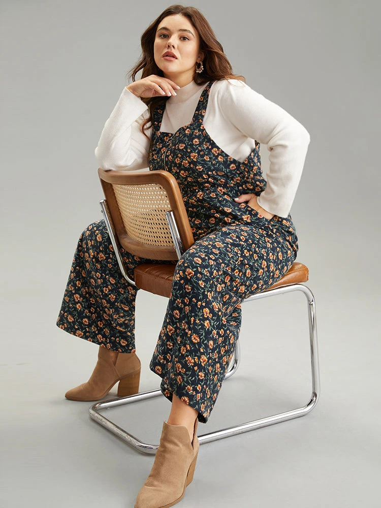 Ditsy Floral O Ring Zipper Corduroy Jumpsuit 3 Ditsy Floral O Ring Zipper Corduroy Jumpsuit