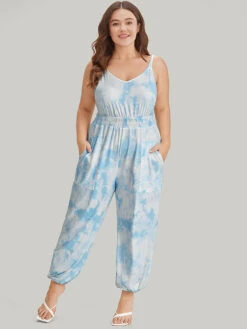 Tie Dye Pocket Shirred Cami Jumpsuit 12 Tie Dye Pocket Shirred Cami Jumpsuit -Bloomchic Shop 211356684 by