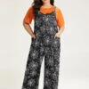 Halloween Spider Web Print Pocket Overall Cami Jumpsuit