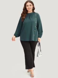 Anti-Wrinkle Asymmetrical Button Gathered Blouse -Bloomchic Shop 211748755 xt 62babed1 32d8 43e2 8ca7 d044d453b5fd