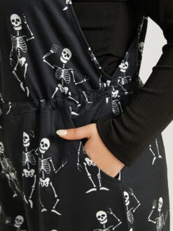 Halloween Skull Print Pocket Ties Cami Jumpsuit -Bloomchic Shop 21227093 mm