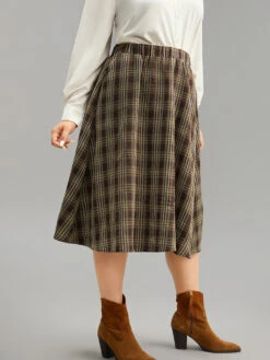 Plaid Print Pocket Elastic Waist Skirt -Bloomchic Shop 21247998 ng