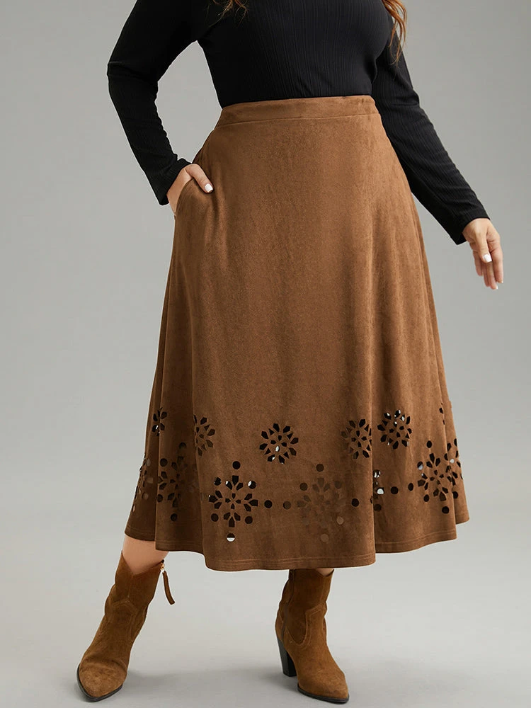 Plain Elastic Waist Pocket Laser Cut Skirt 5 Plain Elastic Waist Pocket Laser Cut Skirt - Image 3