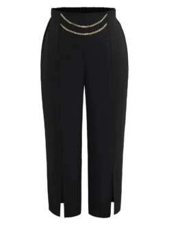 Static-Free Metal Chain Detail Split Hem Pants -Bloomchic Shop 213456964 to