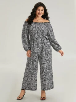 Ditsy Floral Off Shoulder Pocket Belted Jumpsuit -Bloomchic Shop 21383271 jf