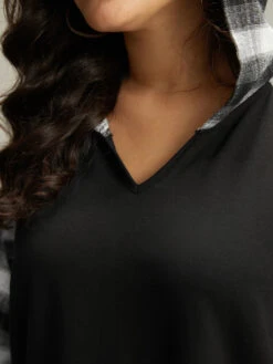 Plaid Print Hooded Patchwork Sweatshirt -Bloomchic Shop 213914583 ct